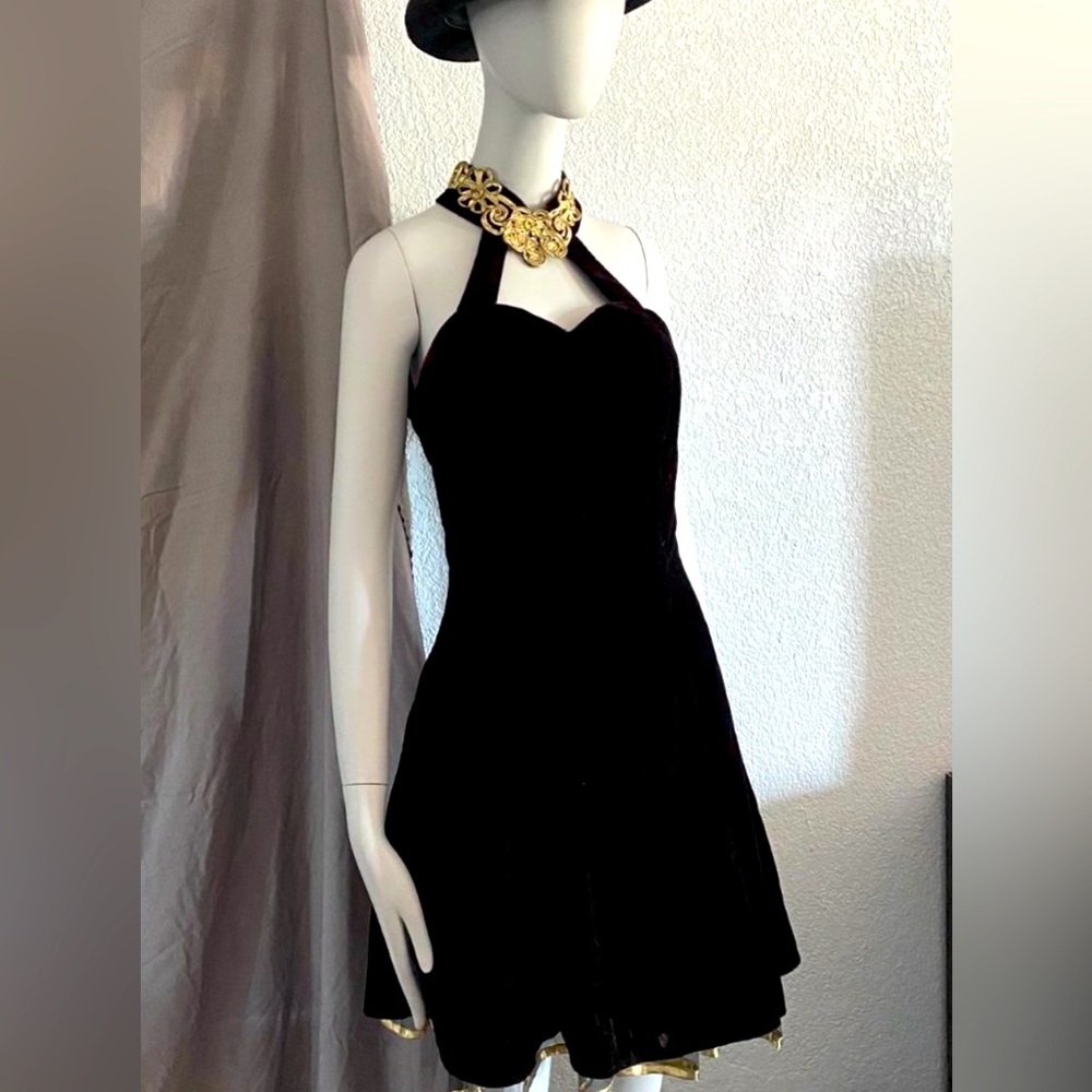 Vintage black velvet party dress, XS/S